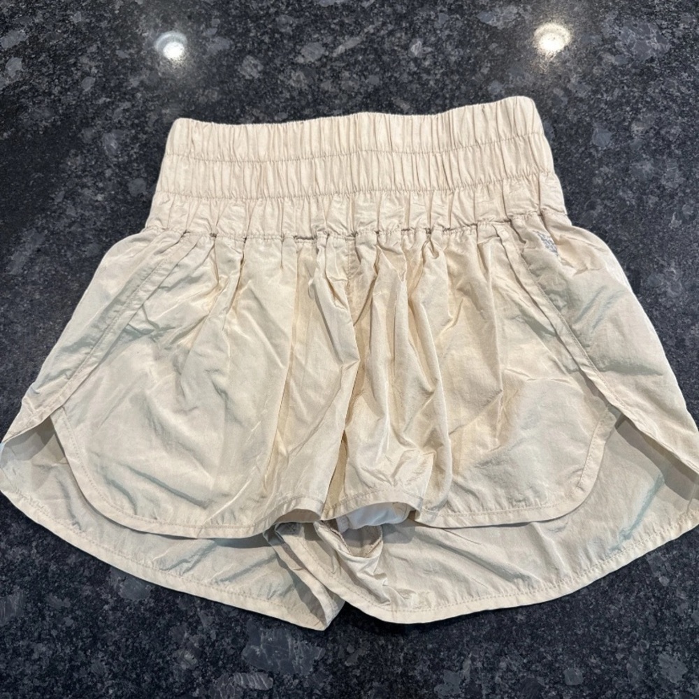 Free People Movement Way Home Shorts Womens Size Medium Tan Elastic Smocked